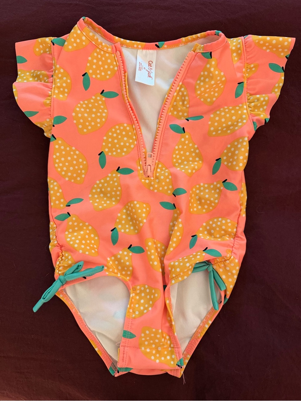 Cat & Jack Coral One-Piece Swimsuit with Yellow Lemon Print